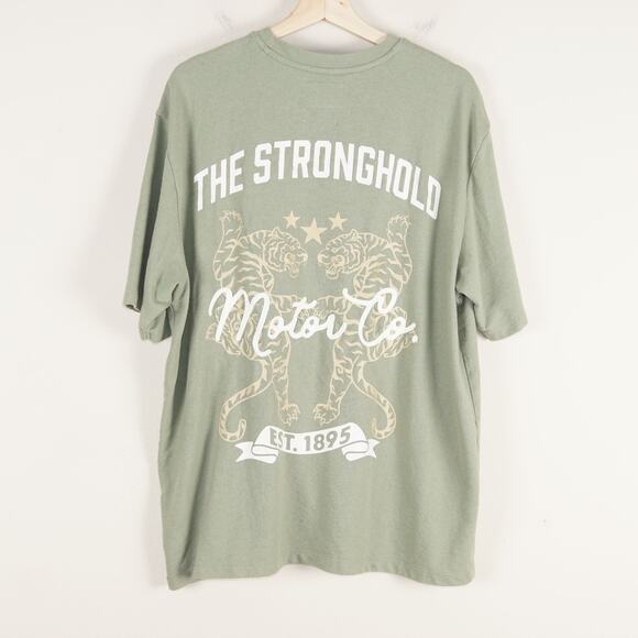 Stronghold Motor Co x Primark Relaxed Short Sleeve Green Cotton Blend Shirt XL - Picture 2 of 7